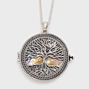 5X Magnifying Glass Abalone Necklace Tree of Life Silver